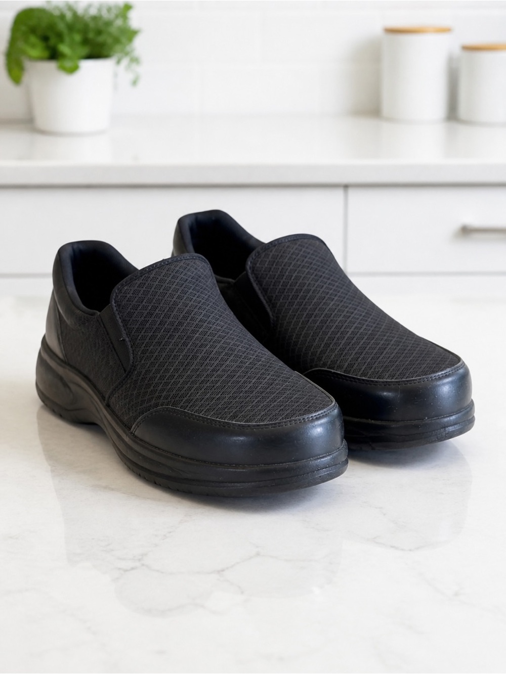 FitVille Men's Slip-On Walking Shoes Black Wide Comfort Sneakers Size 11W